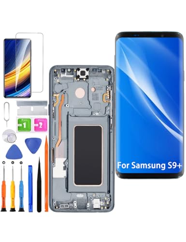 (Plateado con marco) pantalla LCD para Samsung Galaxy S9+ Plus TFT G965F G965U G965 pantalla digitalizador kit de piezas de reparación (sin huellas dactilares, sin pantalla curvada)