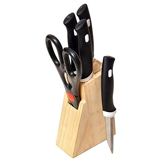 ZOSOE Wood Kitchen Knife Set with Wooden Block and Scissors, Knife Set for Kitchen with Stand, Knife Set for Kitchen use, Knife Holder for Kitchen with Knife 5-Pieces(Black)