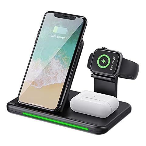 kingkindsun Wireless Charger, Wireless Charger, 15 W 4-in-1 Inductive Charging Station Applies to iPhone 12/12 Pro Max/11/XS, Compatible with Apple Watch/AirPods/Pro, Applies to Samsung S21 Ultra/S20 Cover