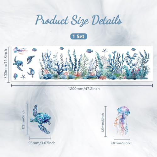 Peacoblue Window Static Cling Decal Sticker Double-Sided for Large Glass Car Windows, 1 Sheet Coral and Fish 47.2