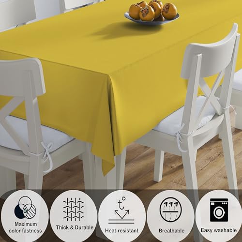 Image of HOME COLORS.IN Cotton Plain 10 Seater Table Cover - Machine Washable - Durable - Dining Table Cloth - 60 x 108 Inch - Yellow