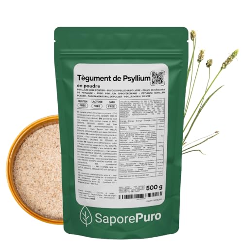 SaporePuro Téguments de Psyllium 500 gr - Fibre de psyllium - Pureté à 99% - Sans gluten
