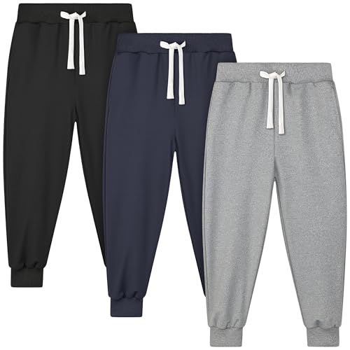 Resinta 3 Pack Toddler Boys Sweatpants Kids Active Jogger Pants Boys Casual Athletic Pull On Pants with Drawstring Pockets