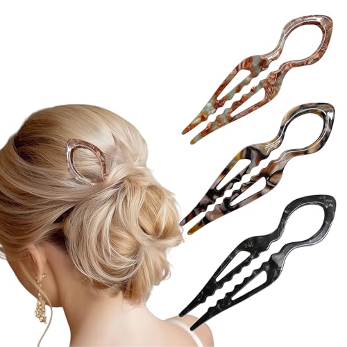 Vesavifaka 3 Piezas Horquillas de Prestigio Francesas para el Cabello, Horquillas en Forma de U para Cabello Fino y Grueso, Mecanismo de Bloqueo de Doble Canaleta Antideslizante, Accesorios para el