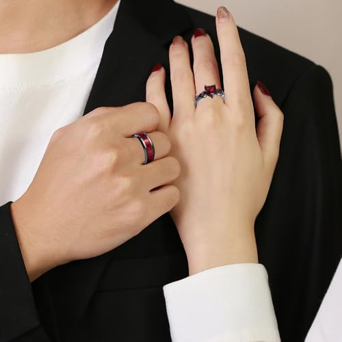 Custom Couple Rings Stainless Steel Promise Rings for Him and Her Red and Black Wedding Rings for Couples Set Personalized Heart CZ Engagement Rings for Women Celtic Dragon Titanium Rings For Men3