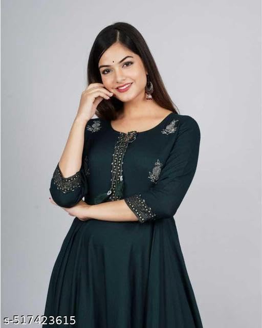Image of Women's Printed Rayon Anarkali Kurti with 3 /4 Sleeves - Perfect for Festive, Party