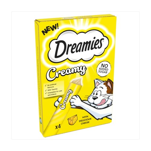 DREAMIES Creamy Käse Cremige Leckerlis für Katzen mit Käse Multipack 4 x 4 x 10g (16 Portionen)