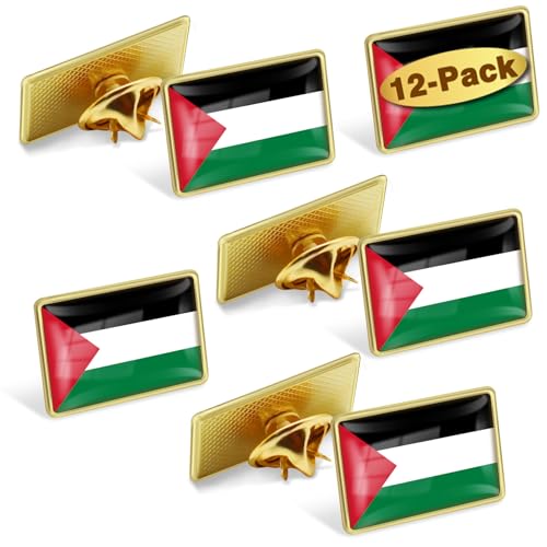 12/Pcs Official Palestine Flag Lapel Pins Bulk - Metal Palestinian National Lapel Pin