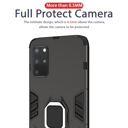 Image of Pikkme D5 Tough Armor Bumper Back Cover Case for Samsung Galaxy S20 Plus |Ring Holder & Kickstand in-Built (Black)