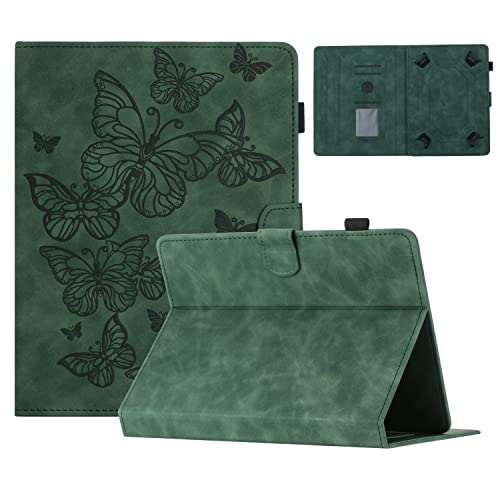 Dteck Universal Case for 7 Inch Android Tablet/Samsung Galaxy Tab E/3/4/A 7.0 Inch/Fire 7 Tablet/Kindle Oasis 7' /Paperwhite 6.8' - Cute Butterfly Leather Folio Case with Stand/Card Slots (Green)