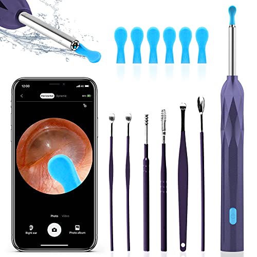 Ear Wax Removal Tool, 1920P HD Ear Wax Removal with Camera, Soft Silicone Ear Scoop for Ear Cleaning, 6 LED Lights, Compatible with iPhone, iPad, and Android(Purple)
