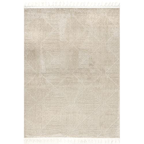 Image of nuLOOM Kerry Beige Geometric Power Loomed Area Rug, 4' x 6' | Nuloom Kerry Geometric 4' x 6' Area Rug for Living Room Bedroom Dining Room, Beige