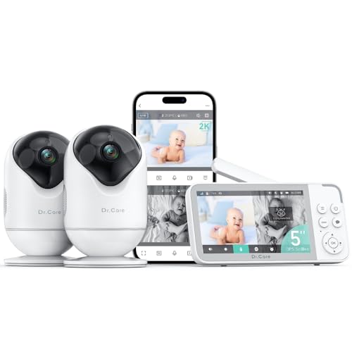Image of Dr.Care VistaView Smart WiFi Baby Monitor with 2 Cameras- 5” 1080P Split Screen & 2K Camera App Control, Cry & Motion Alerts, Night Vision, 5000mAh Battery, 2-Way Talk, Triple Security, 1279ft Range