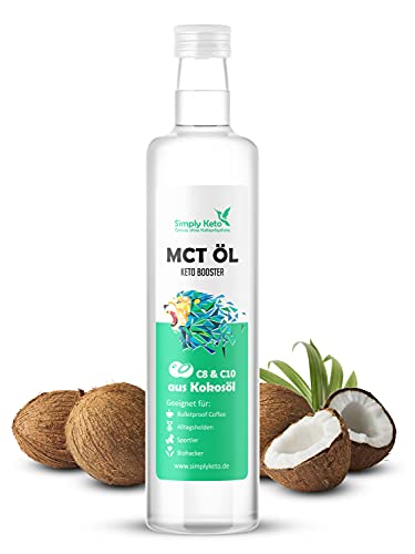 Simply Keto MCT Öl (500ml) - Keto Booster aus 100% Kokosöl - 70% Caprylsäure C8 und 30% Caprinsäure C10 - Vegan & Palmölfrei - Optimal für ketogene Ernährung & Bulletproof Coffee - 500ml Cover