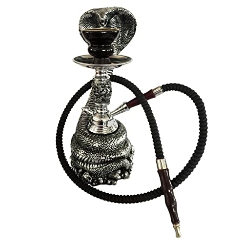 MADGROW Narguilé Cobra Couleurs Argent et Noir Mat Shisha 30 cm Shisha avec Corps en Résine. 1 Tube. Nous incluons des accessoires supplémentaires pour votre Shisha Cover