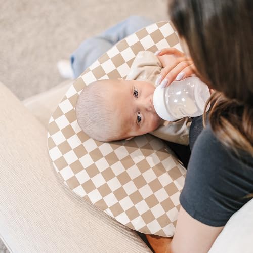 Image of Konssy 2 Pack Nursing Pillow Covers, Stretchy and Soft Nursing Cover for Breastfeeding Pillows, Pillow Slipcover for Baby Girls Boys Newborn (Moon,Coffee Check)