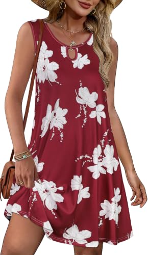 Image of Summer Dresses for Women 2026 Casual Sleeveless Sundress Floral Loose Fit Beach Cover Up with Pocket
