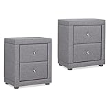 Homestyle4u 2-er Set Nachttisch Grau mit Schubladen gepolstert Stoff Beistelltisch Schlafzimmer Stabiler und eleganter Nachtschrank | Artikel 3150