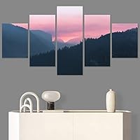 SIGNWIN 5 Panel Canvas Wall Art Pink Sunset for Home Decorations Ready to Hang - 60