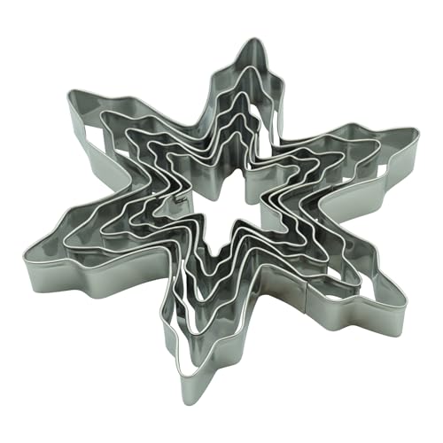 BekkiB - Juego de 5 cortadores de galletas 'Copos de nieve' - Moldes de acero inoxidable aptos para lavavajillas - Para hornear galletas, galletas de terraza y ojos Linzer - 88465