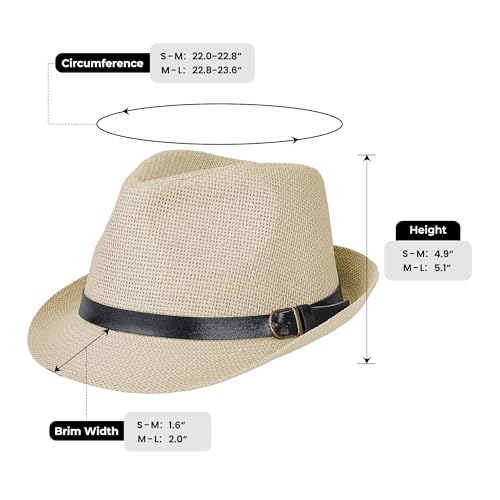 Image of Straw Trilby Fedora Hat for Men Women 1920s Panama Hat Short Brim Summer Beach Sun Hat with Band