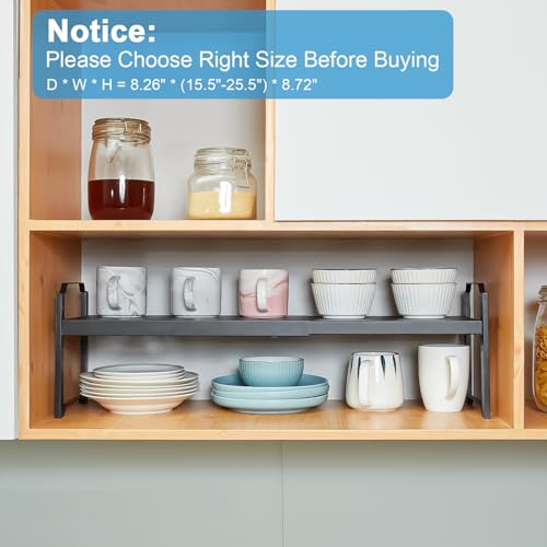 Image of X-cosrack 25.5 Inches 3 Pack Expandable Cabinet Shelves, Stackable Shelf Organizer for Kitchen Cabinet Countertop Storage, Adjustable Counter Cupboard Pantry Organizer Shelf Rack Stand Riser, Black