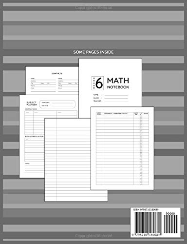 Grade 6 Math Notebook: Primary Composition Lined Pages with College Ruled Papers for Note-Taking: Reminder of Due Date for Assignment, Homework, Group and Individual Projects: 6th Grade Class Subject - Image 2