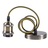 Sevenpers Ceiling Pendant Light Fitting, E27 Bronze Vintage Style Ceiling Rose Rustic Light Fitting Lamp Holder Kit with Ground Wire and 90cm Braided Cable