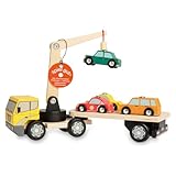 Nene Toys Autotransporter aus Holz mit Kran & 4 Magnet-Autos – Magnetspielzeug für Kinder ab 2 Jahren – Montessori Holzspielzeug & Lernspiel mit Fahrzeugen – Geschenk Jungen Mädchen 2 3 Jahren