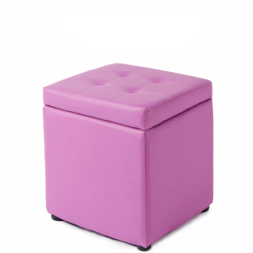 Bonded Leather Square Cube Storage Ottoman,12x12x14inch,Upholstered Foot Rest Stool with Hinged Lid,Faux Leather Footrest Ottoman Thicken Foam Padded Seat (Purple)