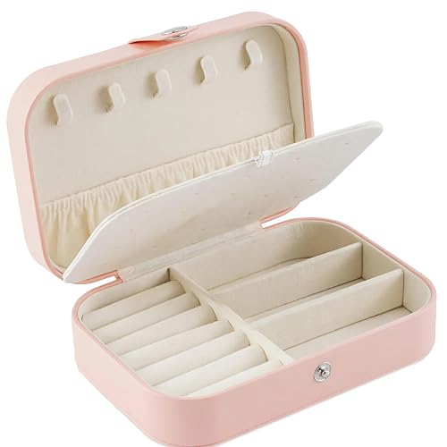 Image of Lazer Accessories Jewellery Organiser PU Leather Zipper Portable Storage Box Case with Dividers Container for Rings, Earrings, Necklace Home Organizer | Baby Pink