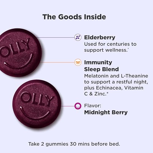 image for OLLY Immunity Sleep Gummy, Immune and Sleep Support, 3mg Melatonin, Ec