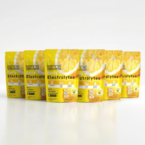 Image of What's Up Wellness Daily Electrolytes Powder - Punchy Lime Flavour | Zero Added Sugar | Instant Hydration - Sodium, Potassium, Magnesium & Zinc | Vegan | 90 Sachets | Pack of 6