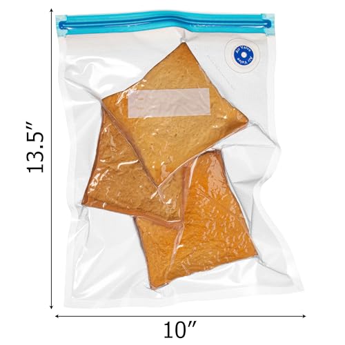 Image of Basicwise 10 inch x 13 inch Set of 12 Reusable Airtight and Resealable Food Storage Bags Durable & Convenient Solution for Fruits Fresh Vegetables Cooked Meals & Leftovers Compatible with Most Vacuum Sealers