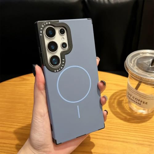 Étui pour Samsung S24 Ultra bleu avec dragonne et charge sans fil