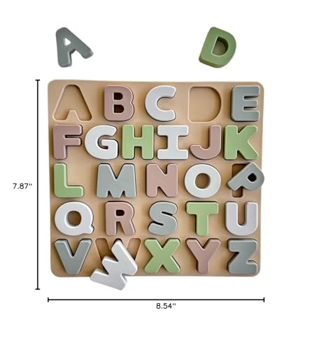 Image of Ali+Oli Baby Soft Silicone Alphabet Puzzle Toys for Toddlers (27 Piece Set) - Montessori Learning Puzzle - Silicone Letter Shape Sorter Toy