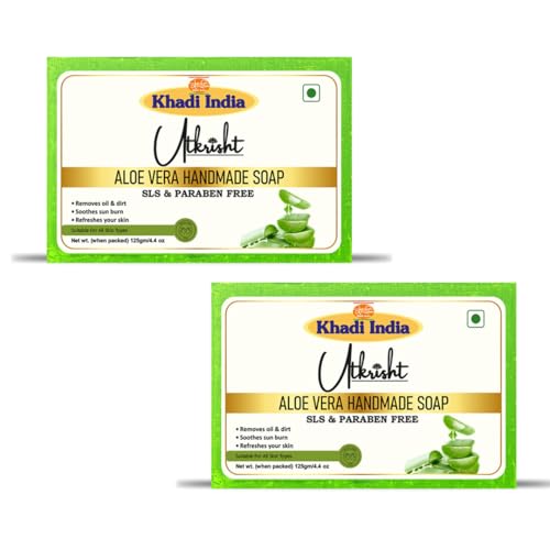 Image of Khadi Aloe Vera Handmade Bathing Soap Bar 125g (Pack of 2) | Natural & Herbal | Deep Hydration, Fights Acne & Pimples, Heals Wounds | Soft, Glowing & Brightening Skin | All Skin Types