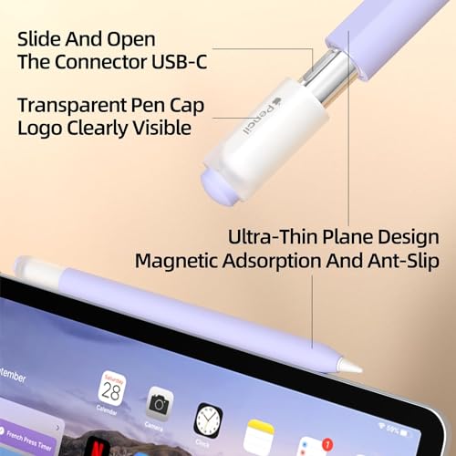 Image of Pencil Case for Apple Pencil (USB-C) 3rd Generation Silicone Protective Cover Sleeve, Supports Magnetic Attachment 3rd Gen (Light Purple)