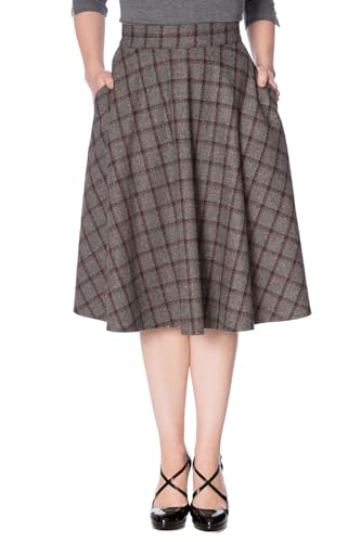 Banned Retro Tellerrock Ladies Day Swing Skirt Grau Vintage A-Linie Rock 50er, Größe:L