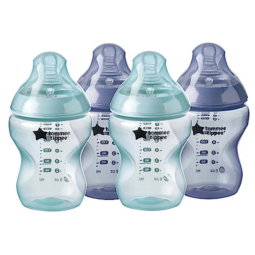 Image of Tommee Tippee Closer to Nature Baby Bottles | Slow Flow Breast-Like Nipple with Anti-Colic Valve (9oz, 4 Count) | Blue & Green