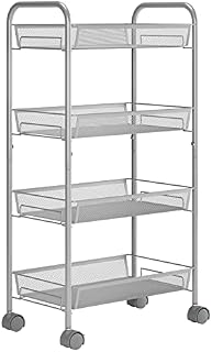 Kitchen Storage Trolley on Wheels Wire Mesh Rolling Cart 4 Tiers Utility Serving Cart Silver 45x27x85cm