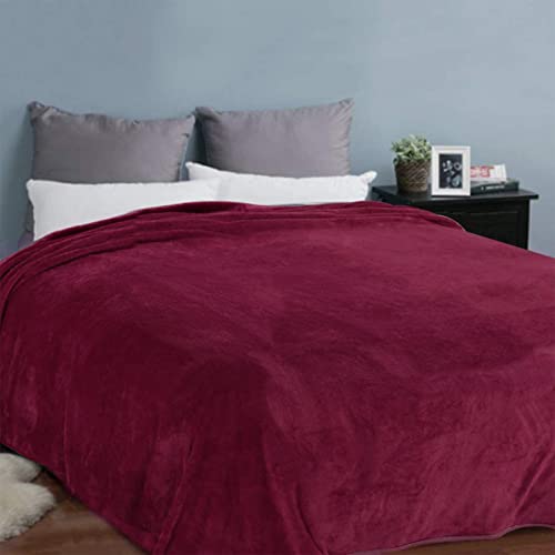 Image of Soft California King Blanket Warm Fuzzy Microplush Lightweight Thermal Fleece Blankets for Couch Bed Sofa,102X108Inch,Wine Red