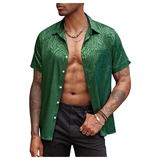 COOFANDY Mens Summer Beach Dress Shirts for Wedding Satin Short Sleeve Button Down Shirts