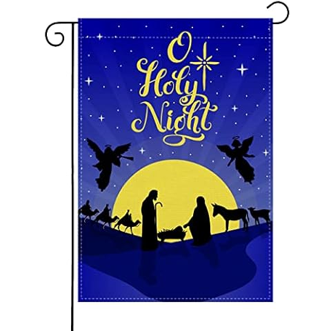 FARMNALL Linen Christmas Nativity Scene Garden Flag O Holy Night Sign Birth of Jesus Christmas Religious Manger Scene Decorations Outdoor Yard Lawn 12.5" X 18" Cover