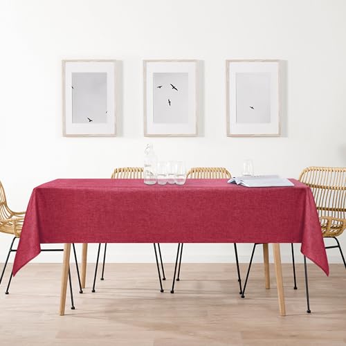 DWCN Rot Tischdecke Leinenoptik 135x180cm Abwaschbar Outdoor Wetterfest – Ansicht 7
