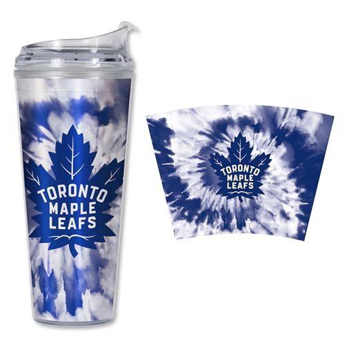 Image of Rico Industries NHL Hockey Team Color Tie Dye 24oz Metallic Acrylic Tumbler with Hinged Lid, Officially Licensed Double Wall Tumbler with Straw