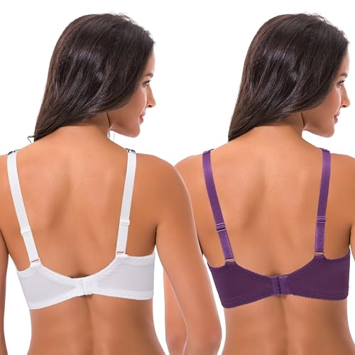 Image of Curve Muse Women's Minimizer Unlined Underwire Bra with Lace Embroidery-2 Pack