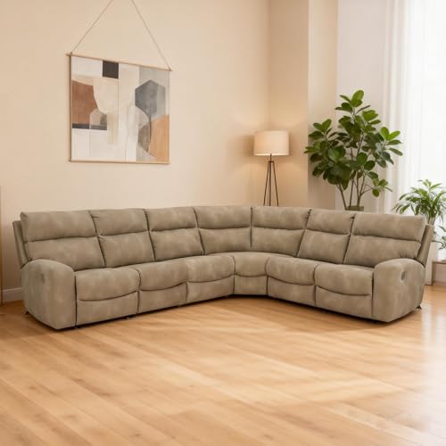 Image of Signature Design by Ashley Modern Next-Gen DuraPella L-Shape Right-Arm Facing Faux Leather 6-Piece Power Reclining Sectional with Adjustable Headrest and USB Charging Ports, Beige