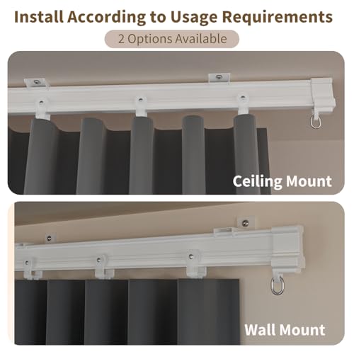 Image of Ceiling Mount Room Divider Curtains,Track Sets for Room Separation,Grey | Ceiling mount track set included,Blackout curtains thermal insulated & noise reduction fabric,For bedroom privacy partition