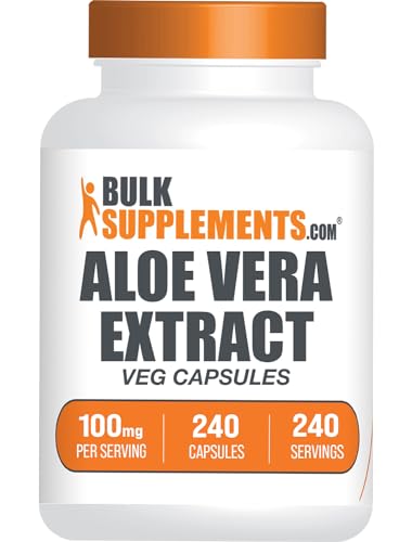 BulkSupplements.com Aloe Vera Capsules - Aloe Vera Extract, Aloe Vera Supplement - Herbal Supplement, Gluten Free, 1 Capsule per Serving, 240 Veg Capsules (Pack of 1)